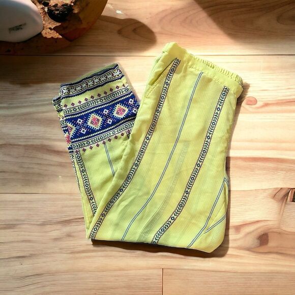 Soft Surroundings Laguna Boho Bohemian Crop Pants Yellow Women’s‎ Size Large - Picture 11 of 11